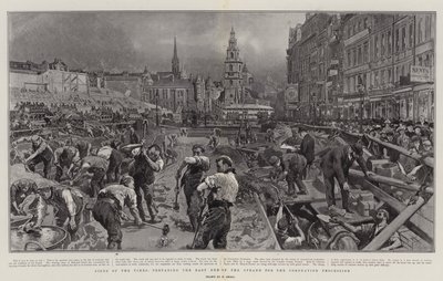 Signs of the Times, Preparing the East End of the Strand for the Coronation Procession by William Small
